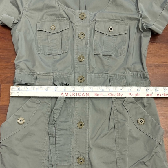 Talbots Safari Button Up Utility Shirt Dress Army Green Belted Stretch Size 6 - Picture 10 of 15